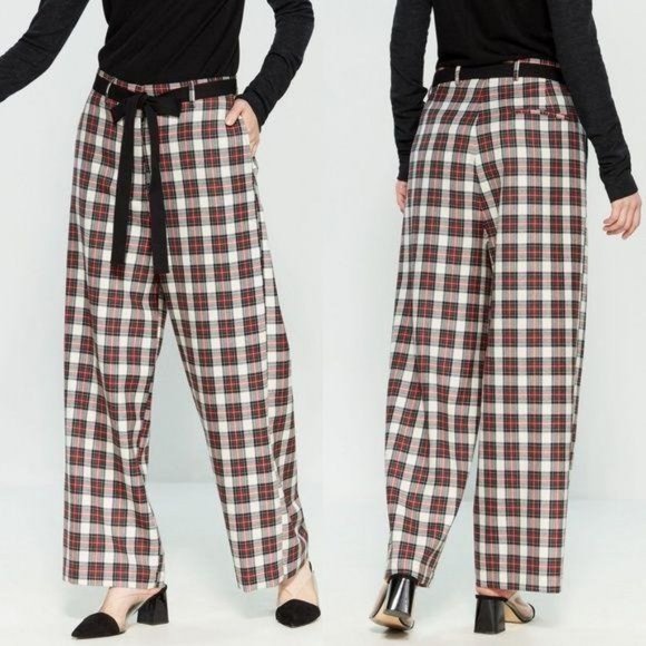 Hache Plaid Wide Leg Wool Pants Tuxedo Stripe Trou - Picture 1 of 10